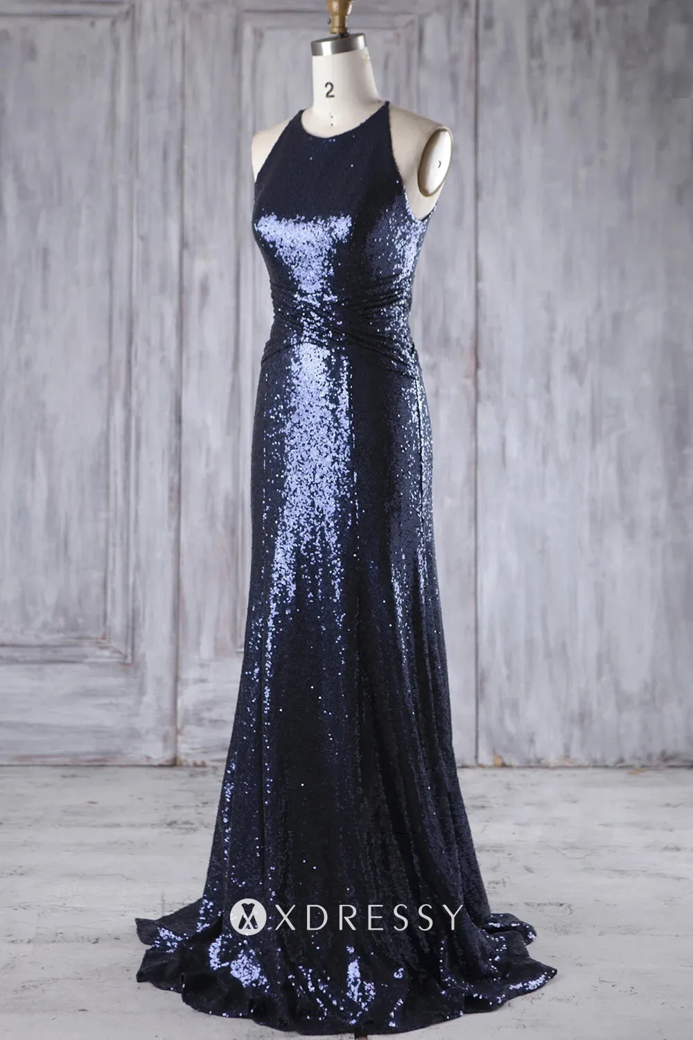 Navy sleeveless halter neck sequin bridesmaid dress Navy sleeveless halter neck sequin bridesmaid dress