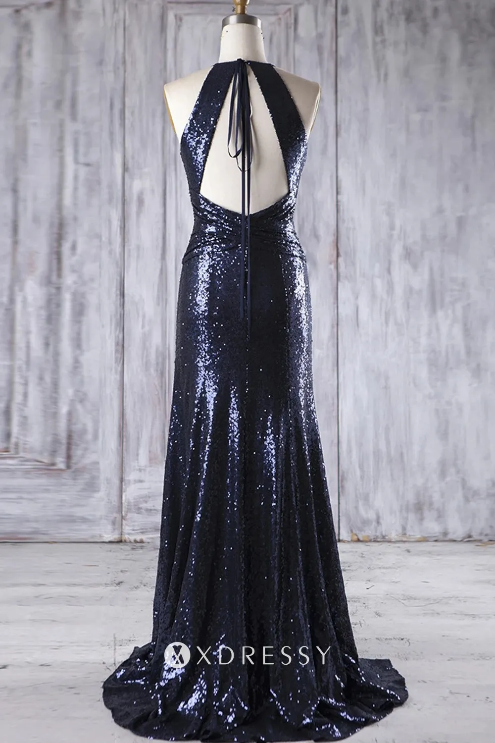 Open back small trian navy sequin bridesmaid dress Open back small trian navy sequin bridesmaid dress