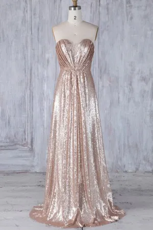 Champagne sequin sweetheart long bridesmaid dress