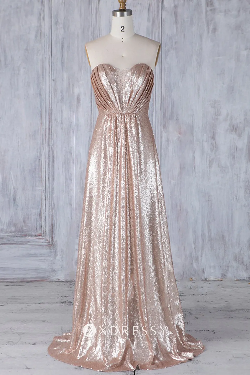Champagne Sequin Sweetheart Long Bridesmaid Dress Xdressy