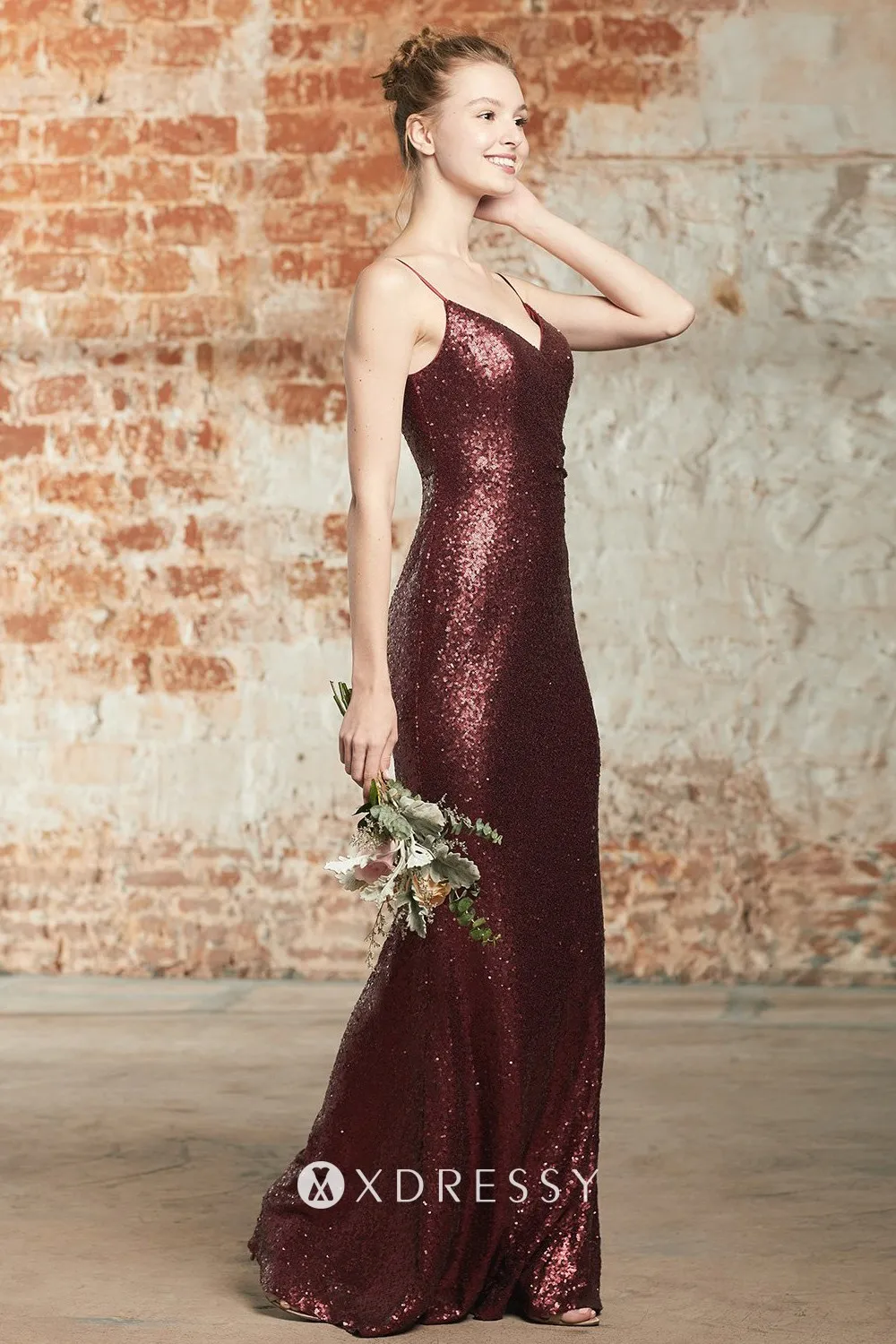 sleeveless v neck maroon sequin bridesmaid dress sleeveless v neck maroon sequin bridesmaid dress