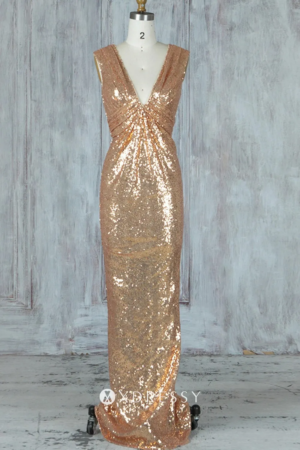 Gold sequin pleated empire V neck bridesmaid dress Gold sequin pleated empire V neck bridesmaid dress
