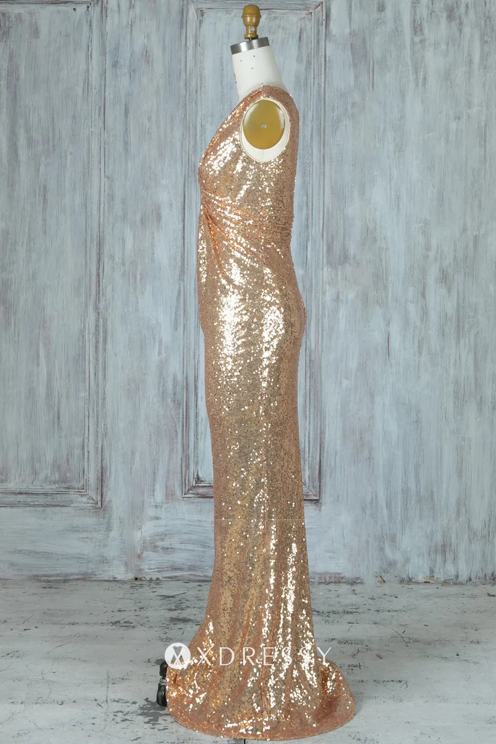Long sheath sleeveless gold sequin bridesmaid dress Long sheath sleeveless gold sequin bridesmaid dress
