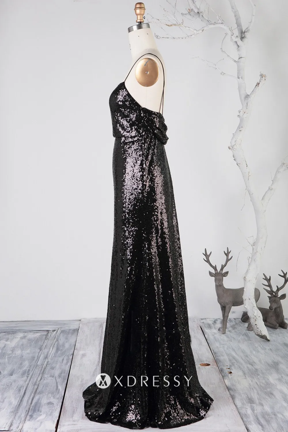 sleeveless fit and flare black sequin bridesmaid dress
