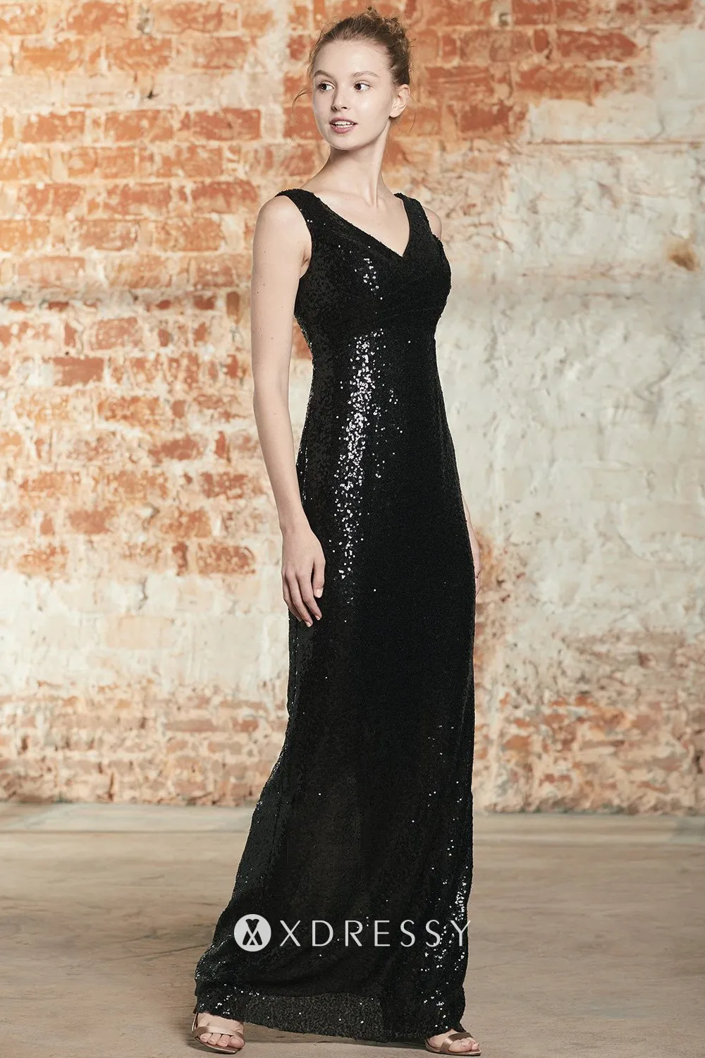 sleeveless V neck black sequin long dress sleeveless V neck black sequin long dress