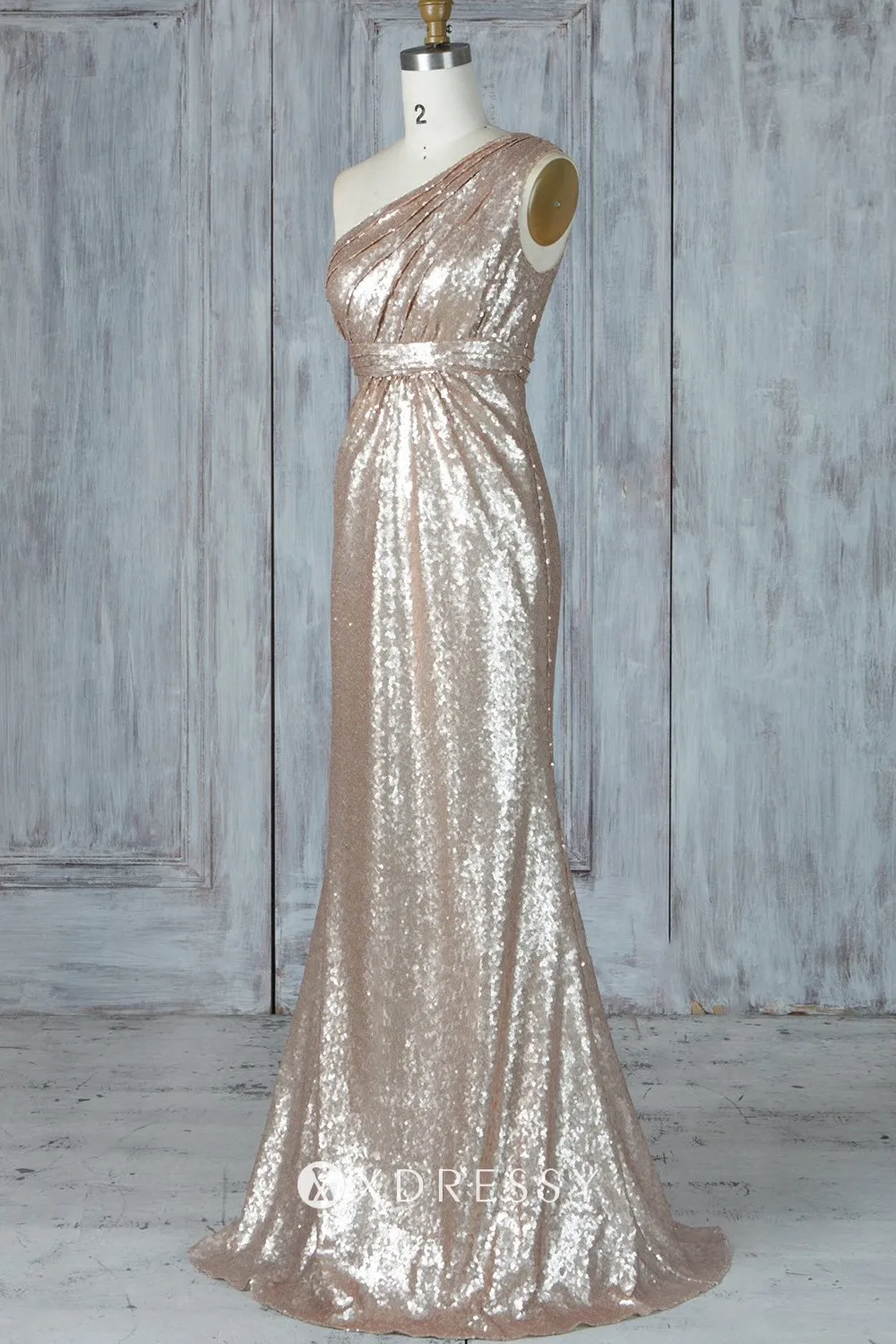 sleeveless one shoulder champagne gold sequin dress