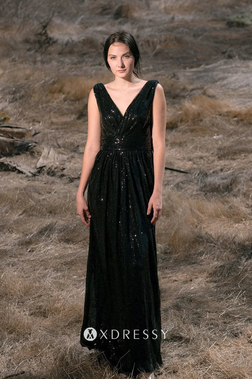 Black Sequin Vneck Timeless Aline Bridesmaid Dress Xdressy