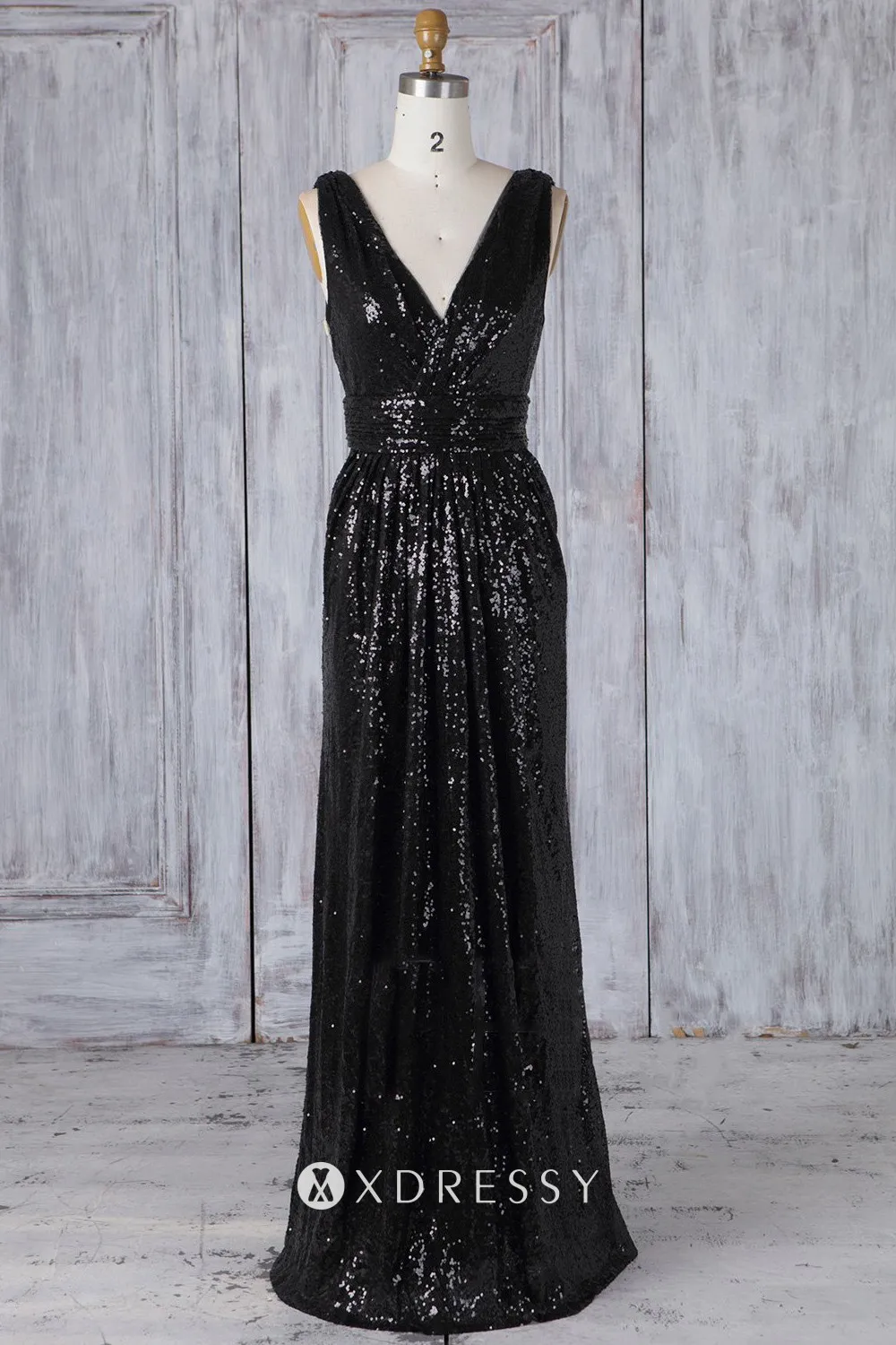 wrap V neck sleeveless A line bridesmaid dress