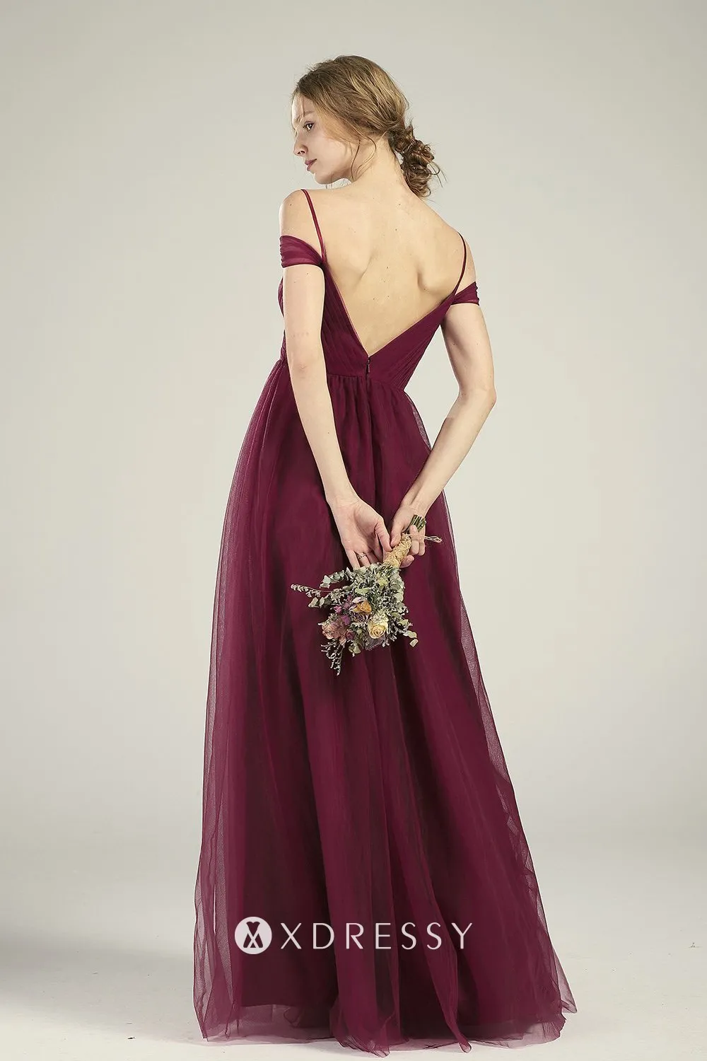 Alluring merlot tulle V back A line bridesmaid dress Alluring merlot tulle V back A line bridesmaid dress
