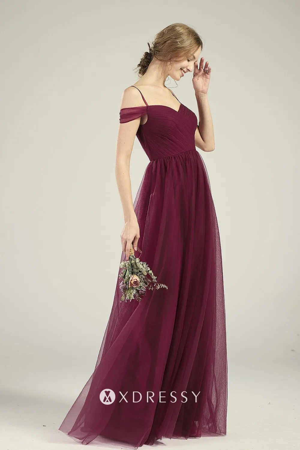 Alluring merlot tulle spaghetti straps bridesmaid dress Alluring merlot tulle spaghetti straps bridesmaid dress