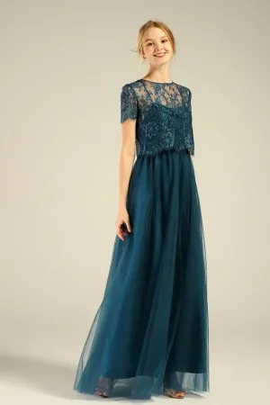 ink blue tulle bridesmaid dress with lace top overlay