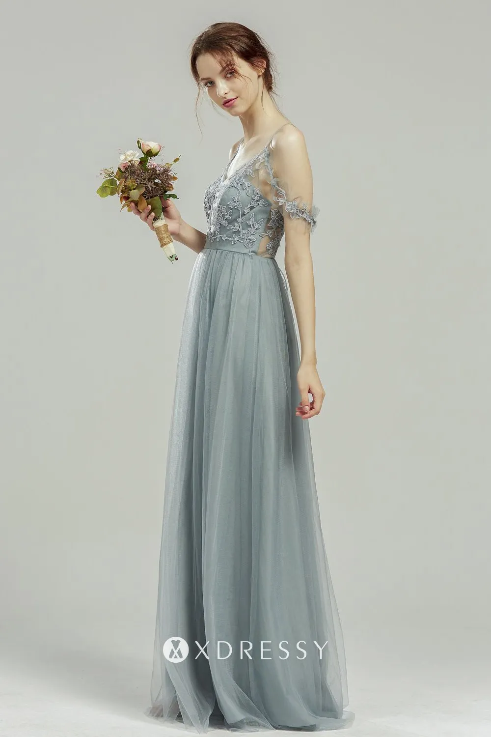 dusty blue lace tulle convertible cold shoulder bridal party dress dusty blue lace tulle convertible cold shoulder bridal party dress