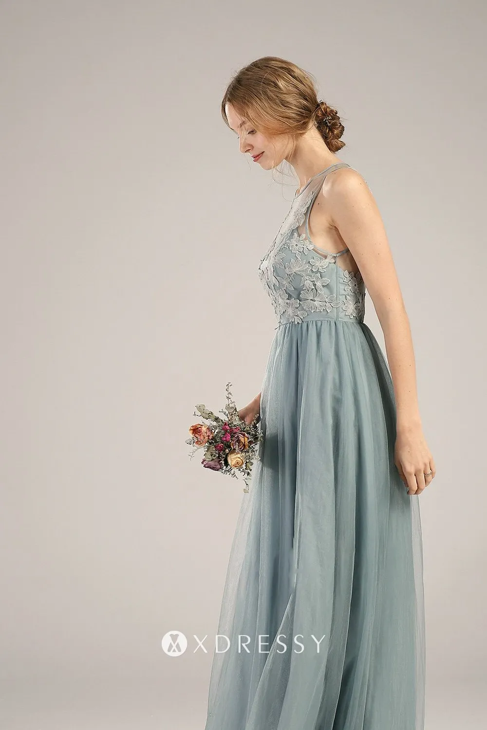 dusty blue sleeveless tulle overlay dress dusty blue sleeveless tulle overlay dress