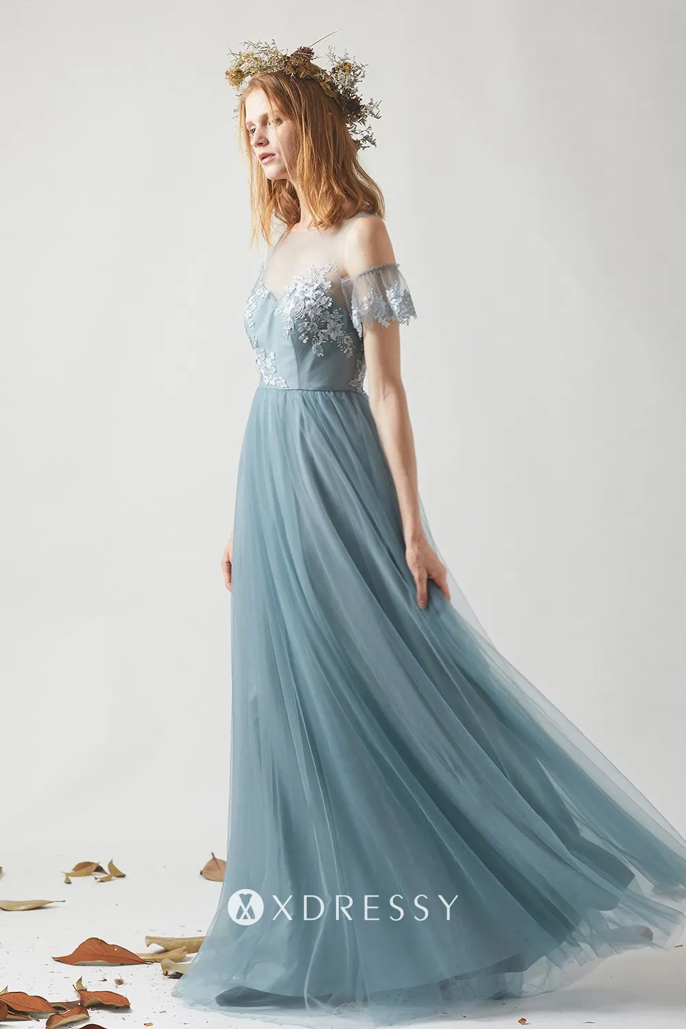 classy dusty blue lace and tulle cold shoulder bridesmaid dress classy dusty blue lace and tulle cold shoulder bridesmaid dress