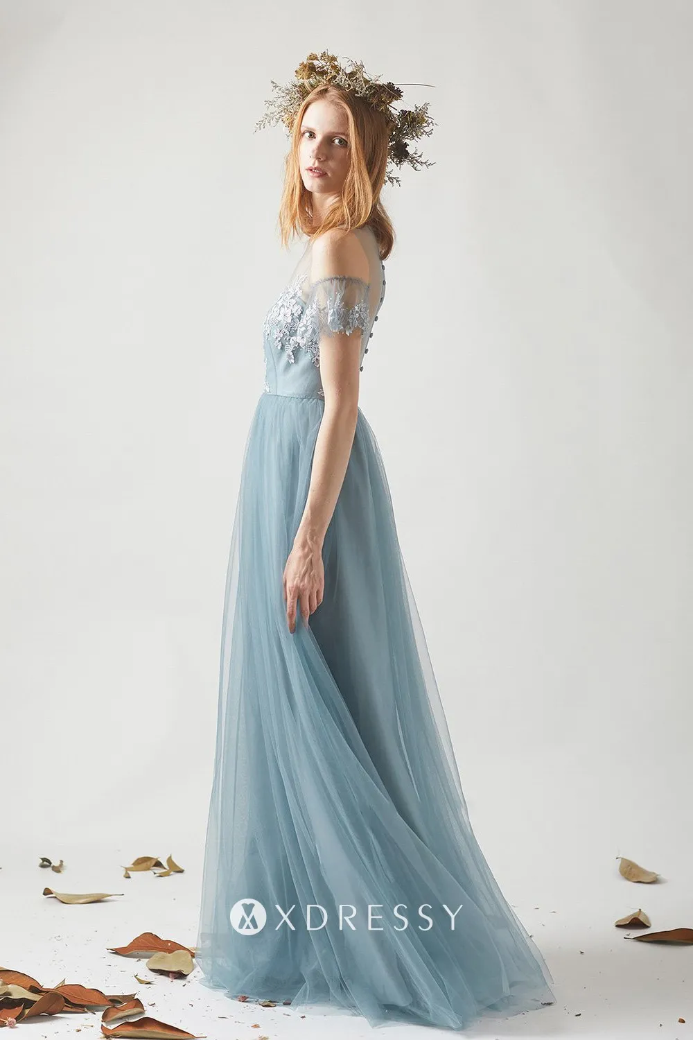 classy dusty blue lace appliqued tulle cold shoulder bridal party dress classy dusty blue lace appliqued tulle cold shoulder bridal party dress