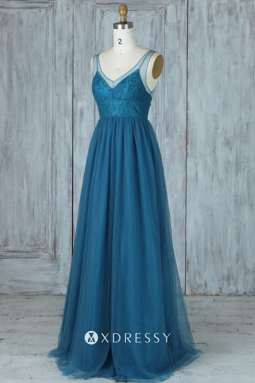 ink blue V neck A line long maid of honor gown ink blue V neck A line long maid of honor gown