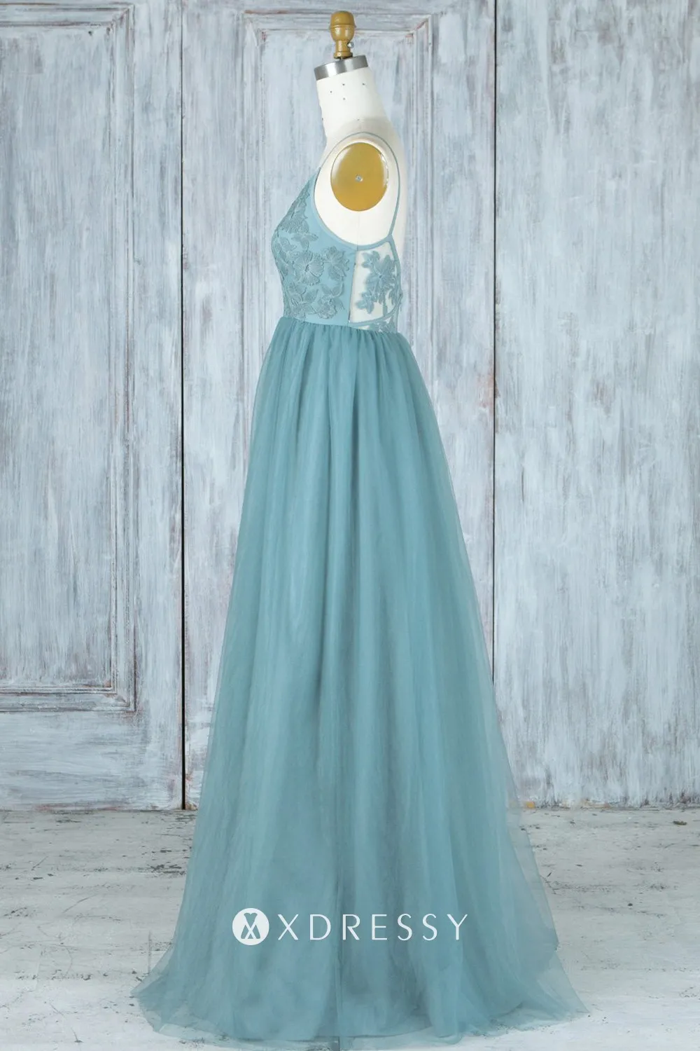 dusty blue lace tulle thin shoulder straps dress dusty blue lace tulle thin shoulder straps dress