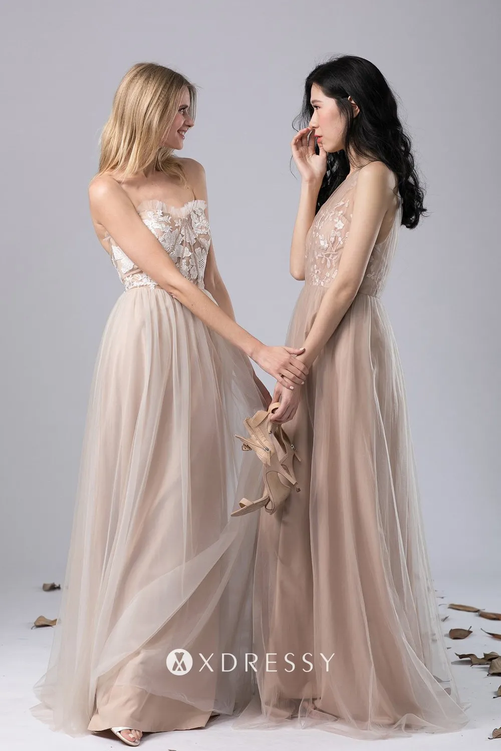 Distinct Strapless Khaki Lace & Tulle Bridesmaid Dress Xdressy