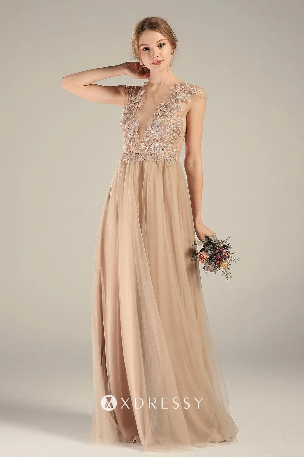 illusion lace tulle cap sleeve long bridal party gown illusion lace tulle cap sleeve long bridal party gown