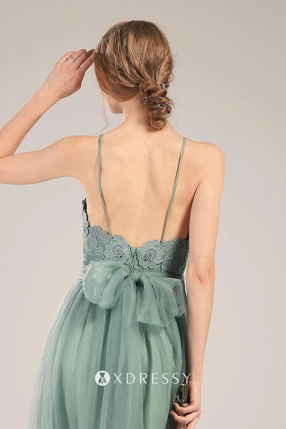 low back thin straps floor length bridal party gown low back thin straps floor length bridal party gown
