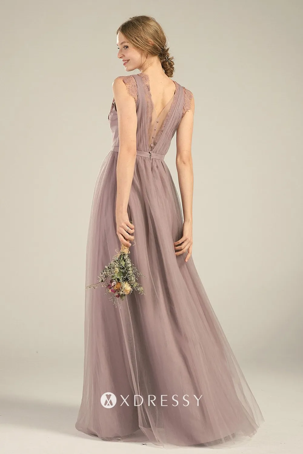 V back floor length A line formal dress V back floor length A line formal dress