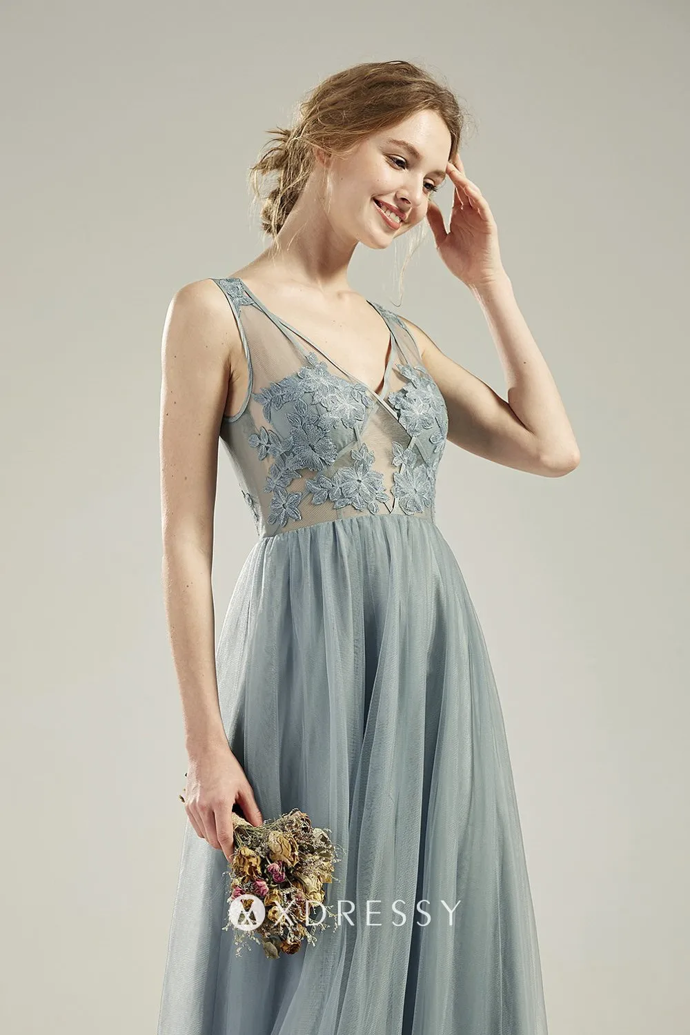 sexy illusion lace V neck bodice