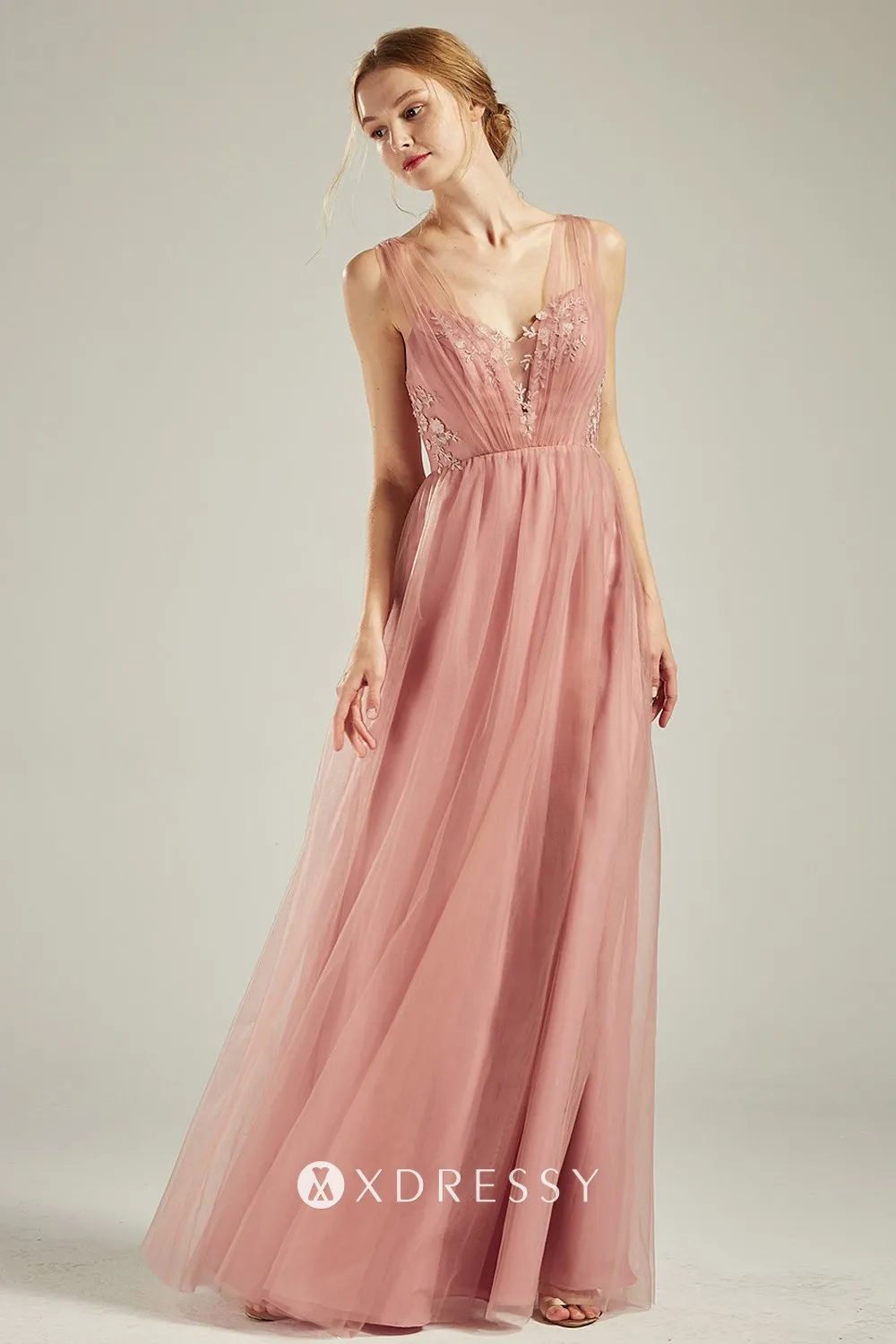 Elegant Blush Pink Tulle Bridesmaid Dress – Dreamdressy