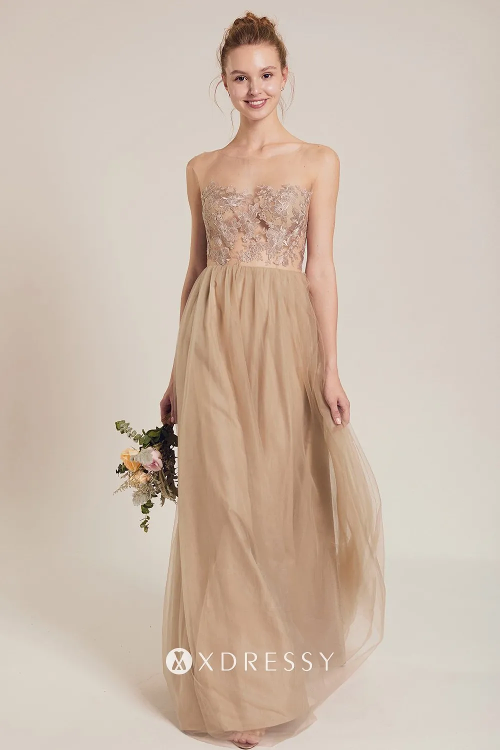 khaki nude illusion sheath long bridal party gown khaki nude illusion sheath long bridal party gown