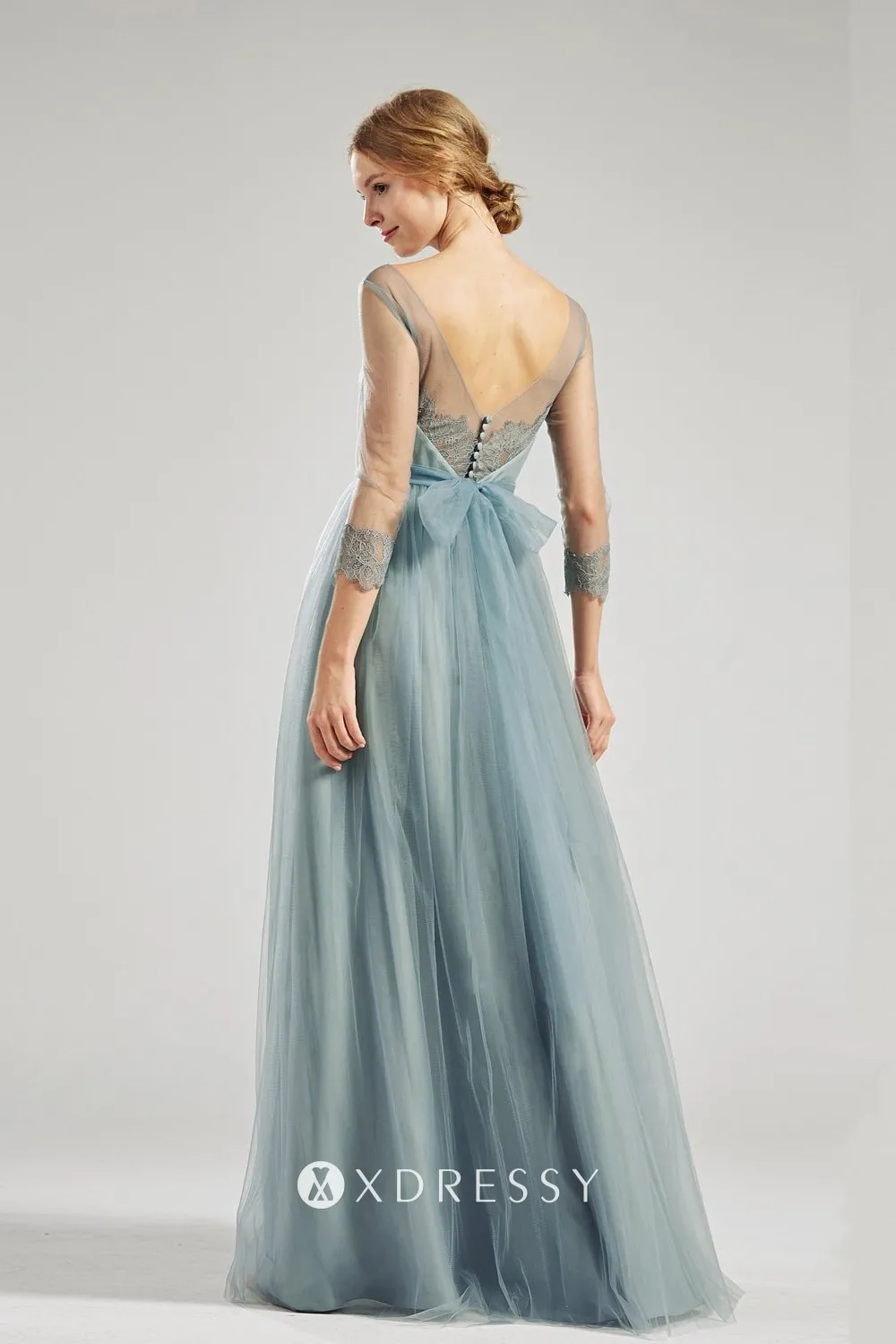 V back floor length lovely dusty blue wedding guest dress V back floor length lovely dusty blue wedding guest dress