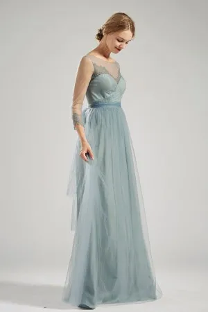 lovely dusty blue lace tulle sweetheart bridesmaid gown