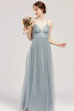 beaded spaghetti straps dusty blue tulle party dress