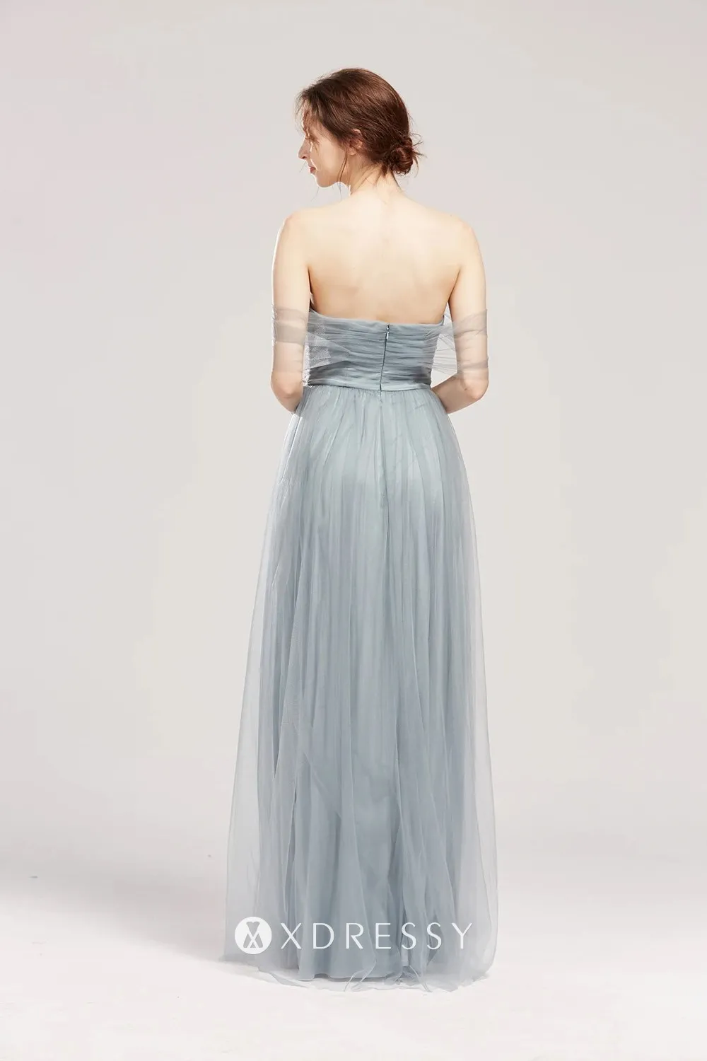 low back off shoulder long dusty blue tulle wedding guest dress low back off shoulder long dusty blue tulle wedding guest dress