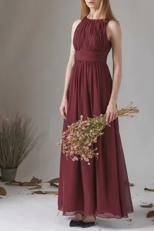 simply pleated bodice mahogany chiffon bridesmaid dress