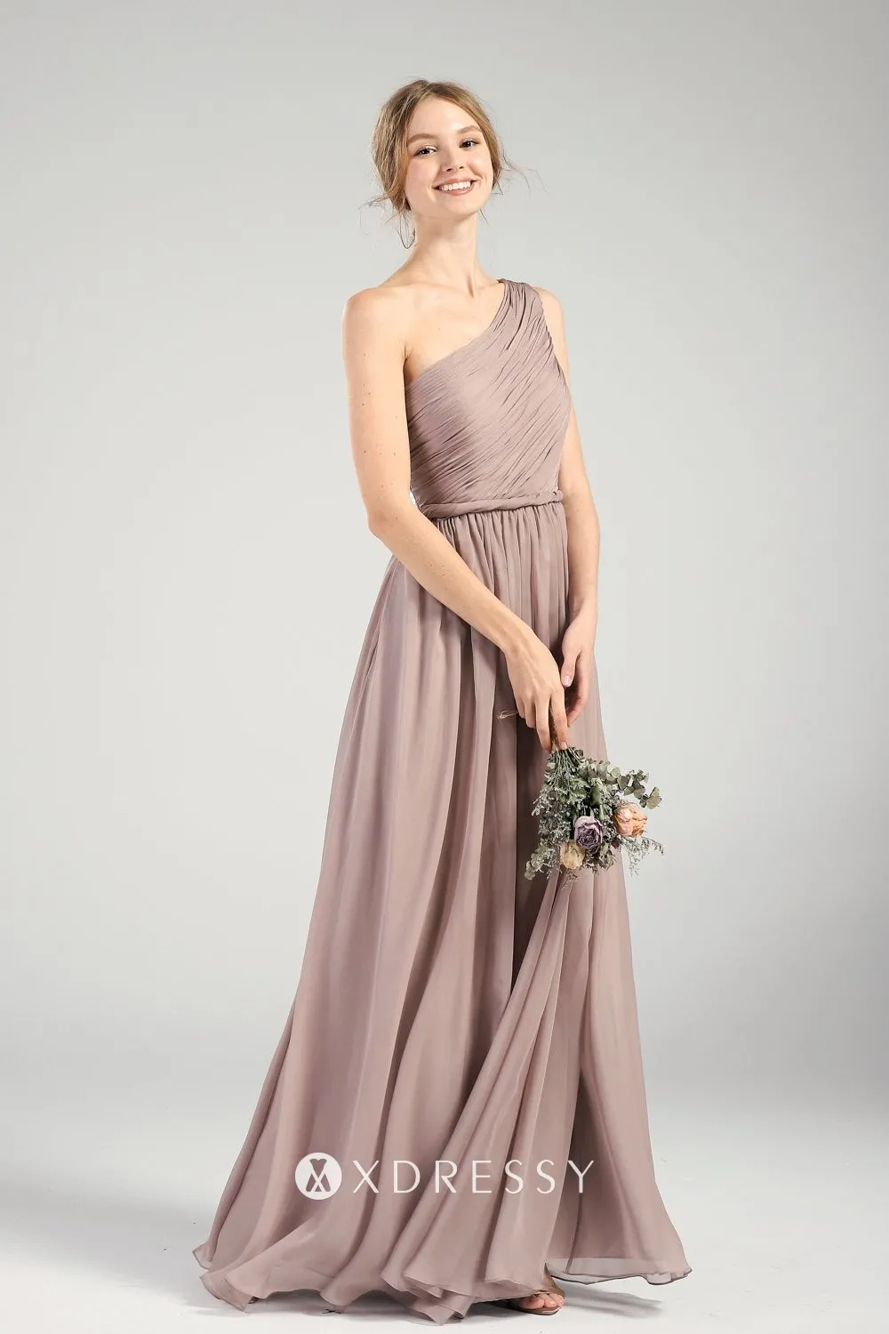 one shoulder pleated latte chiffon long bridesmaid gown one shoulder pleated latte chiffon long bridesmaid gown