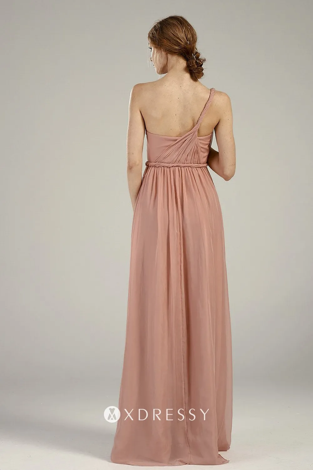 one shoulder strap nude pink bridesmaid gown one shoulder strap nude pink bridesmaid gown