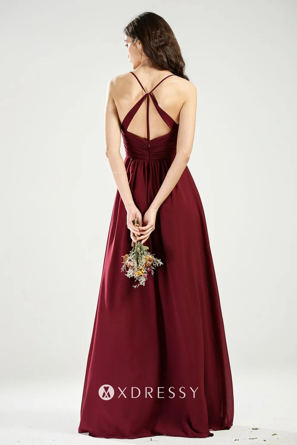 spaghetti straps cross open back maroon bridesmaid gown spaghetti straps cross open back maroon bridesmaid gown