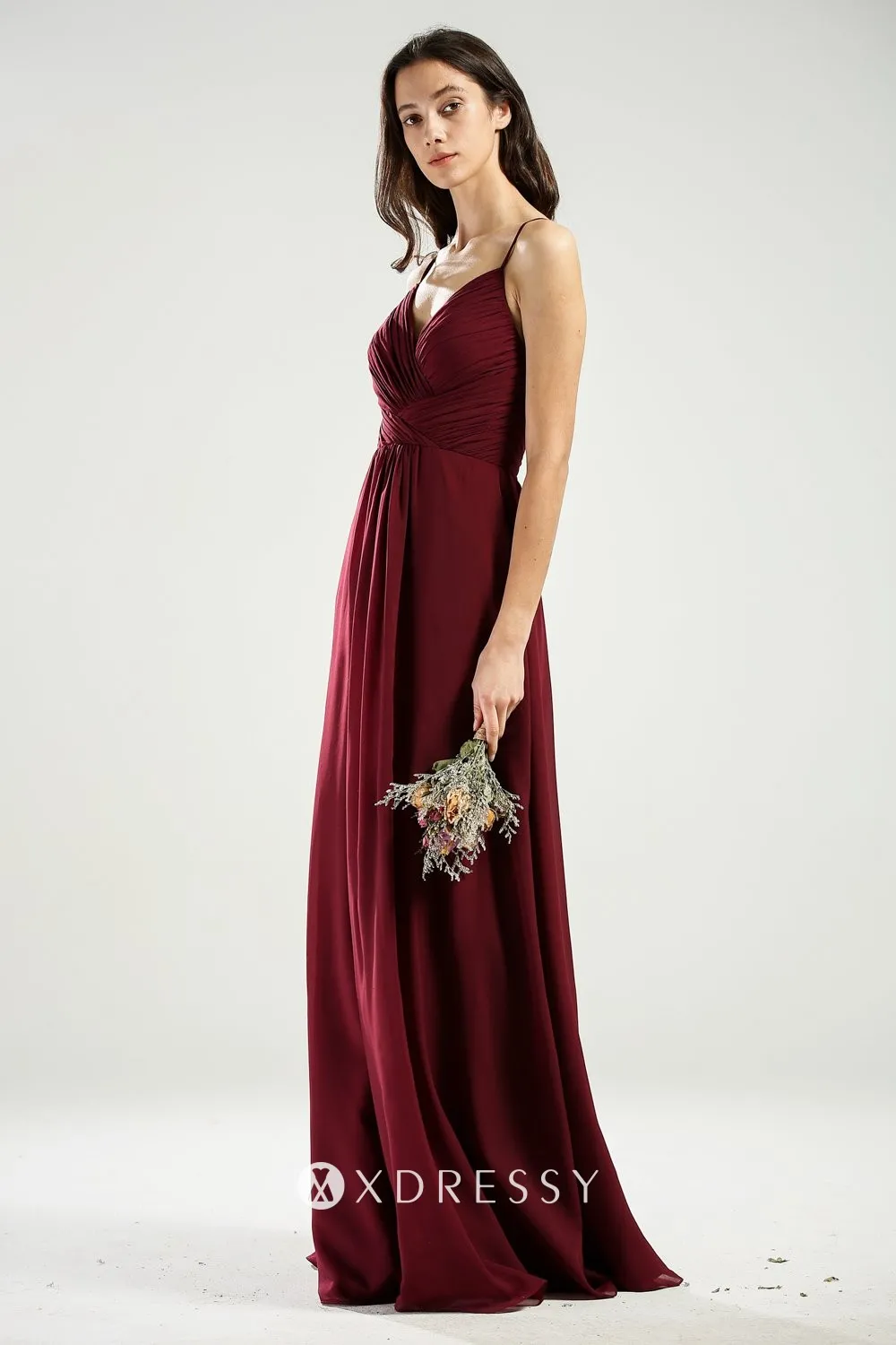 spaghetti straps maroon chiffon long bridesmaid gown spaghetti straps maroon chiffon long bridesmaid gown