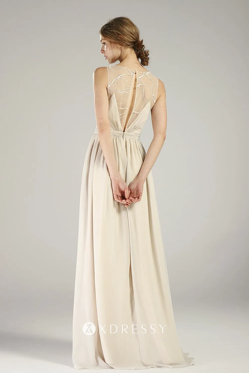 illusion keyhole back sand chiffon bridesmaid dress illusion keyhole back sand chiffon bridesmaid dress
