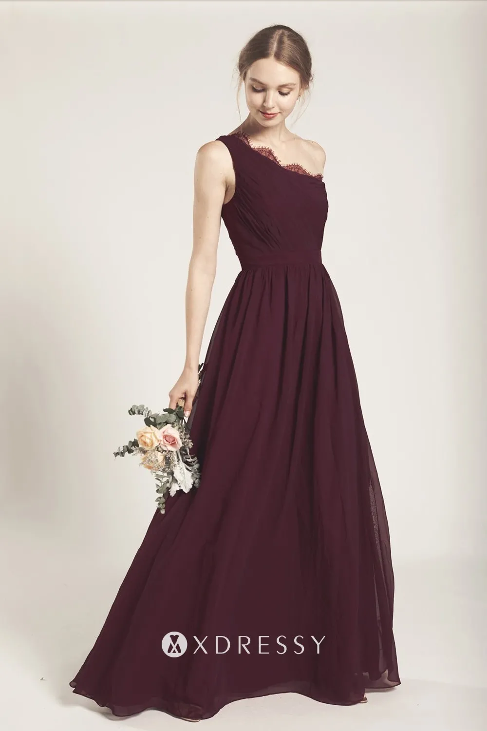 asymmetrical scalloped lace plum long chiffon dress asymmetrical scalloped lace plum long chiffon dress