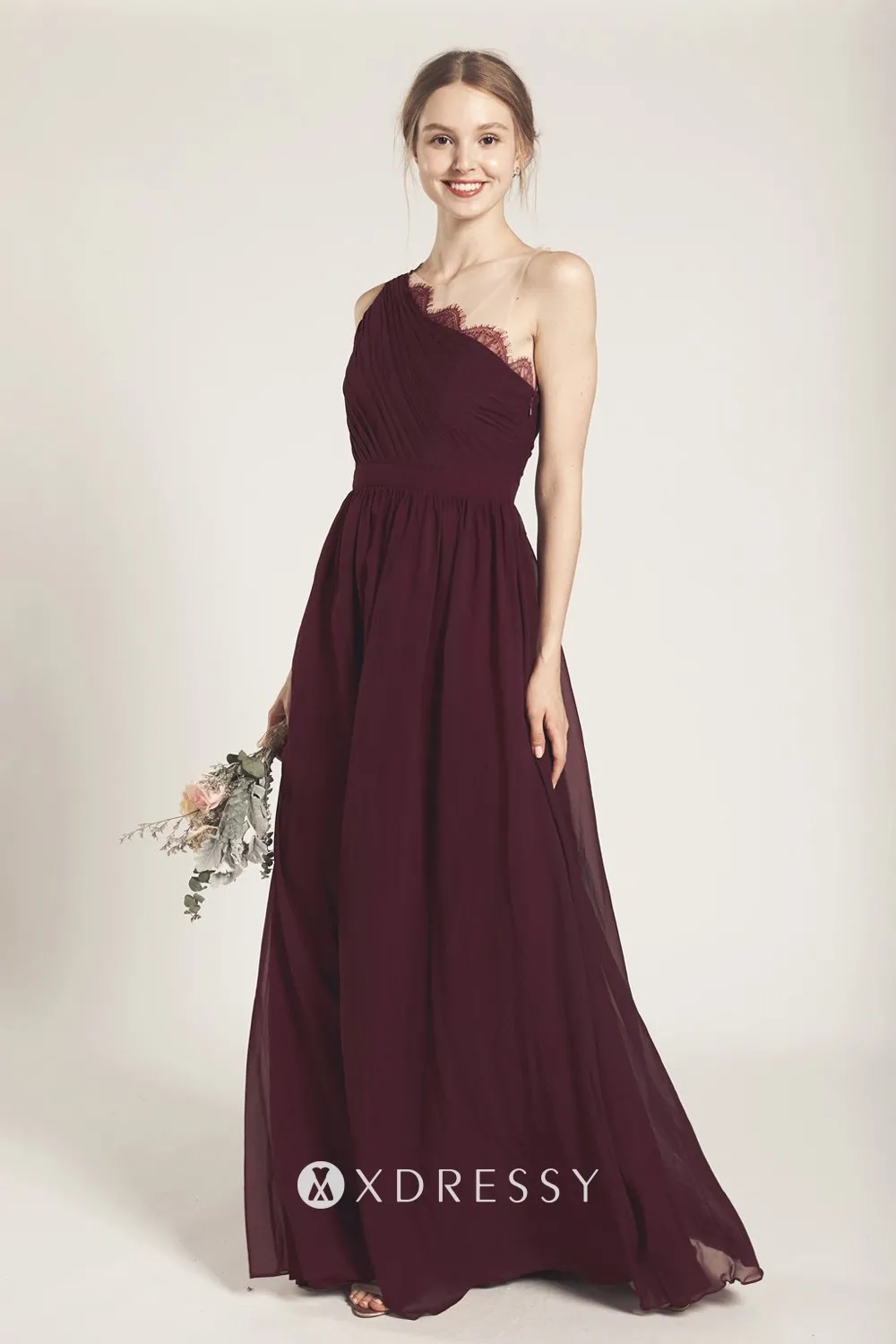 one shoulder scalloped lace plum chiffon dress one shoulder scalloped lace plum chiffon dress