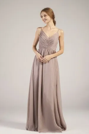 latte straps pleated v neck chiffon bridesmaid dress