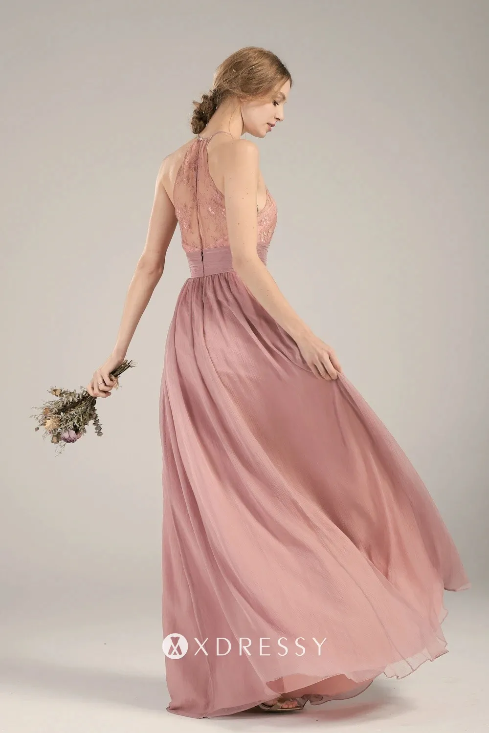 illusion lace keyhole back rose pink chiffon bridesmaid dress illusion lace keyhole back rose pink chiffon bridesmaid dress