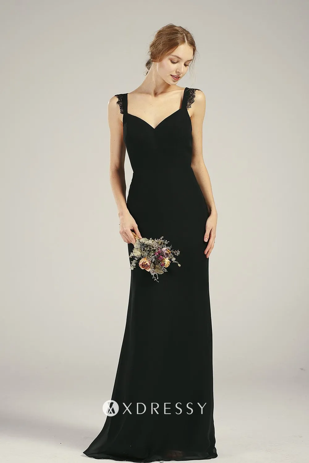 elegant black v neck lace straps chiffon column dress elegant black v neck lace straps chiffon column dress