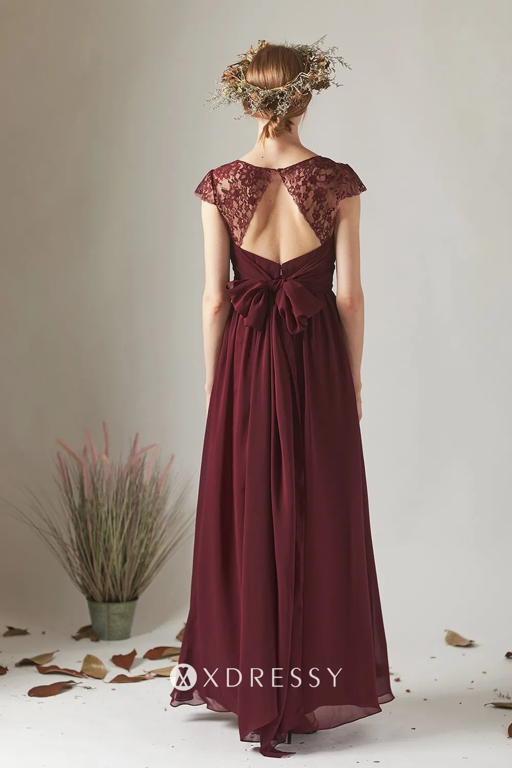 illusion lace open back with bow tie chiffon bridesmaid dress illusion lace open back with bow tie chiffon bridesmaid dress