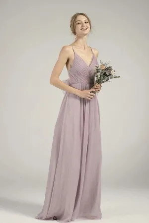 low back with bow tie thin straps mauve chiffon dress