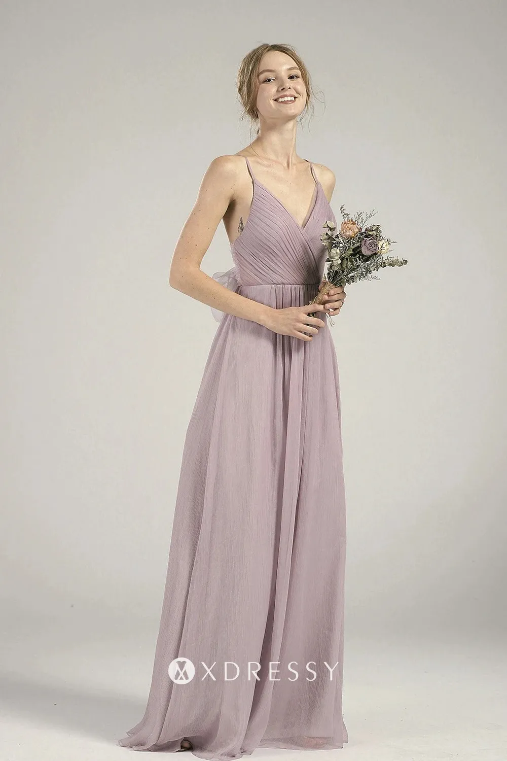 Thin Straps Mauve Chiffon Dress - Xdressy