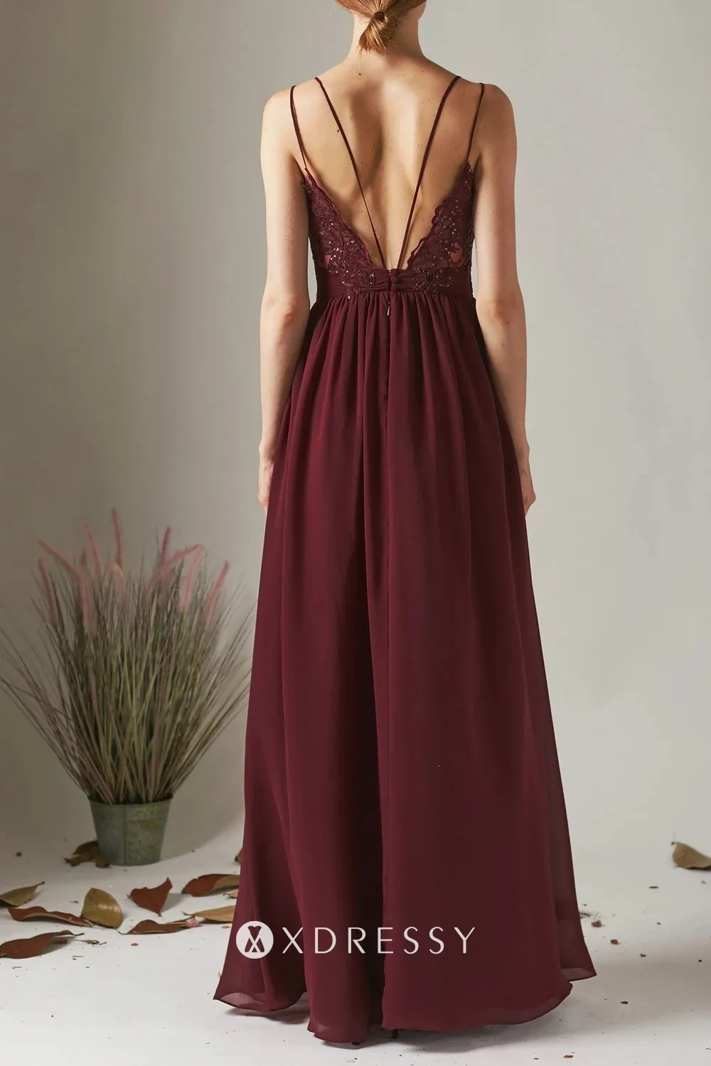 open low V back burgundy dress open low V back burgundy dress