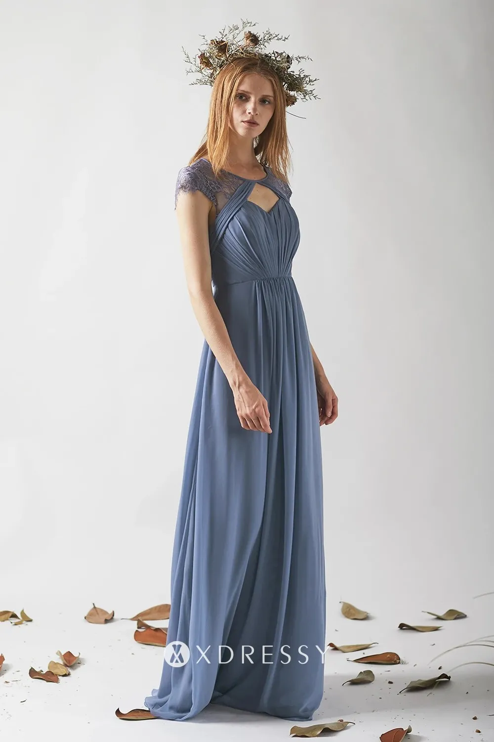 A line steel blue bridesmaid gown A line steel blue bridesmaid gown