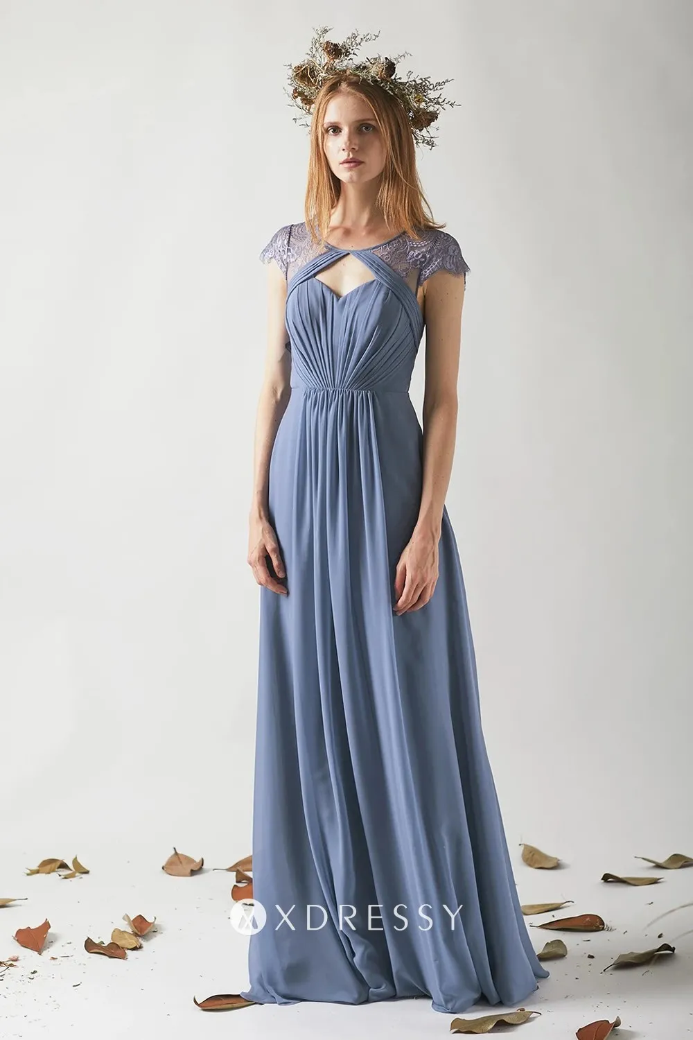 lace cap sleeve steel blue bridesmaid gown lace cap sleeve steel blue bridesmaid gown