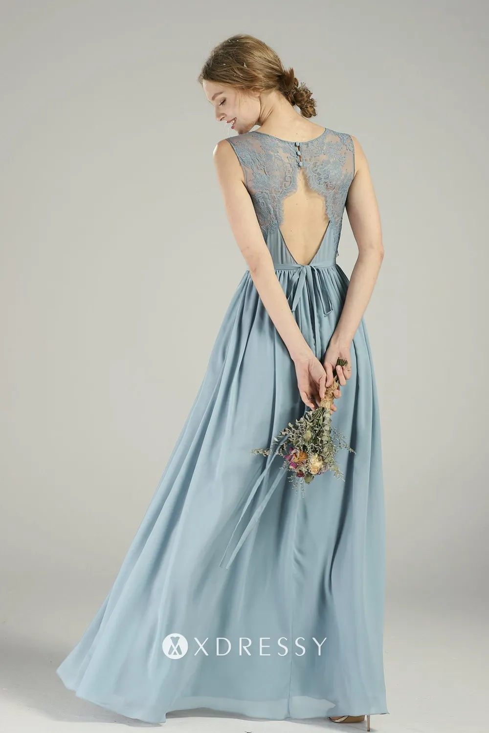 lace open back blue chiffon bridesmaid dress lace open back blue chiffon bridesmaid dress